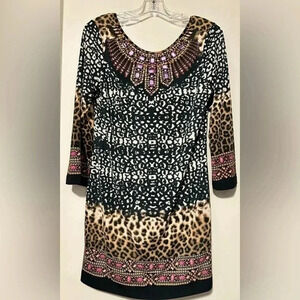 ECI New York jeweled animal print dress size M